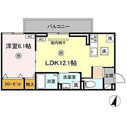 ロイヤルタウン八戸 1階1LDKの間取り
