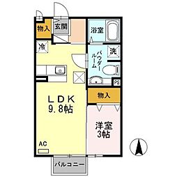 ジェネスＯＮＥ神園　B棟 1階1LDKの間取り