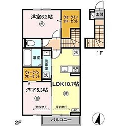 サンヒルズ鍋島駅前 2階2LDKの間取り
