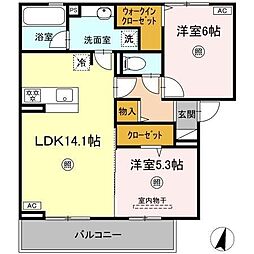 ル・シュマン 2階2LDKの間取り