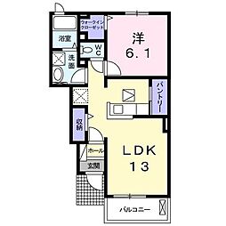 アクアルーチェ　牛津III 1階1LDKの間取り