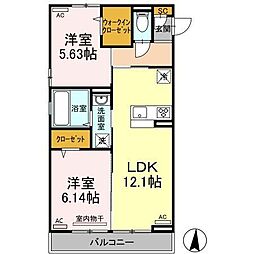 マリアライト 2階2LDKの間取り