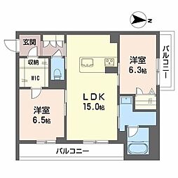 シャーメゾン県庁南A 1階2LDKの間取り