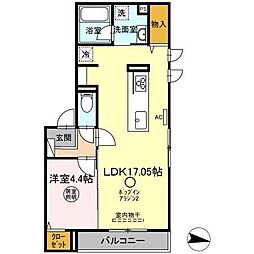 Ｇrazio　B棟 2階1LDKの間取り