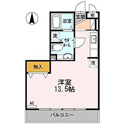 プロシード若宮 1階ワンルームの間取り