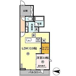 O・フレア　B棟 1階1LDKの間取り