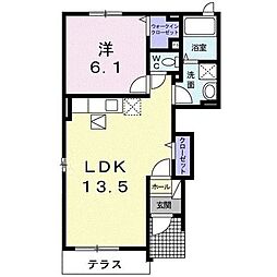 ヒルズ諸富II 1階1LDKの間取り