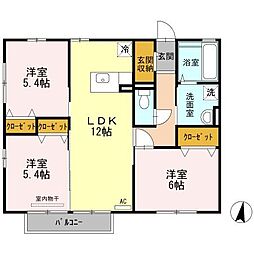レーヴ天祐 3LDKの間取図画像