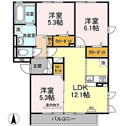セジュールオッツ兵庫 3LDKの間取図画像