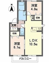 カーサパルコC 2LDKの間取図画像