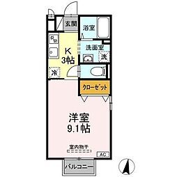 シャルム絆 1Kの間取図画像