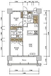 RJRプレシア佐賀 2LDKの間取図画像