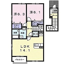 フローリア漣4号館 2LDKの間取図画像
