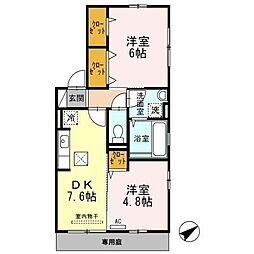 エスペリアA 2DKの間取図画像