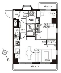 朝日蔵前プラザ 1LDKの間取図画像
