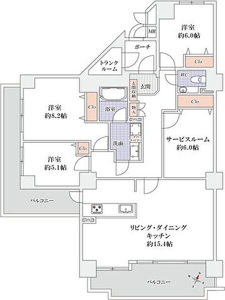 角部屋につき明るく風通しの良い室内。各所に収納を設けており荷物が多い方も安心です。