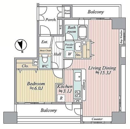 角部屋につき明るく風通しの良い室内。各所に収納を設けており荷物が多い方も安心です。