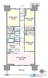 レーベン富山総曲輪MIDARCH 3LDKの間取図画像