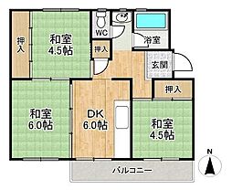 箕面粟生第2住宅14棟 3DKの間取図画像