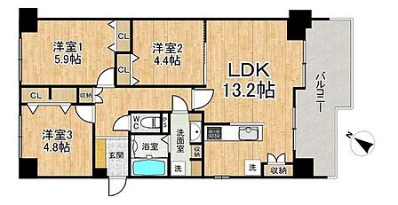 ◆3LDK◆専有面積69.35m2◆バルコニー面積11.35m2