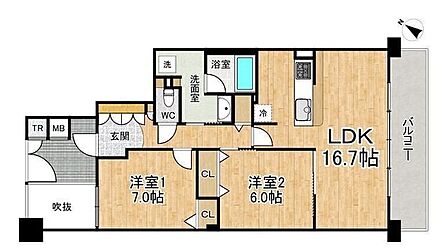 ◆2LDK◆専有面積72.2m2◆バルコニー面積13.6m2