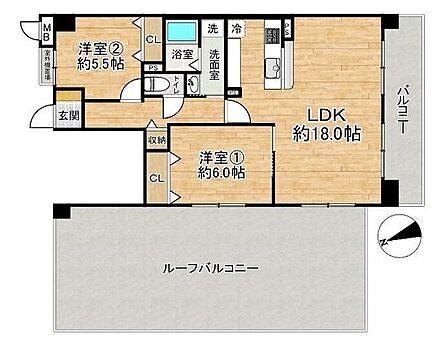 ■2LDK■専有面積65.33m2■バルコニー面積9.45m2■ルーフバルコニー面積44.72m2