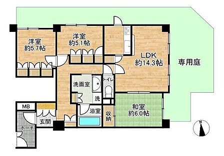 ■3LDK■専有面積77.04m2■専用庭面積31.95m2
