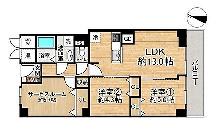 ■2SLDK■専有面積65.32m2■バルコニー面積6.96m2