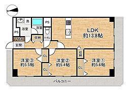豊中ハウス 3LDKの間取図画像