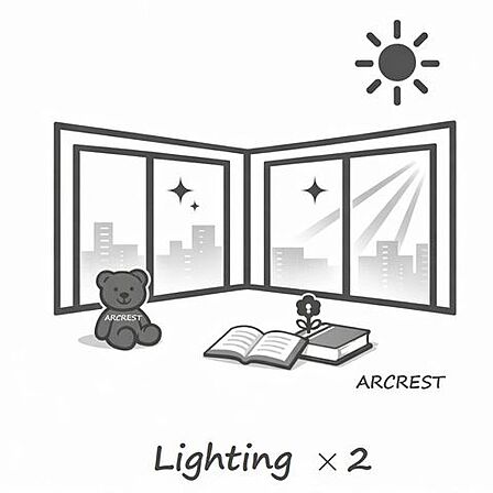 【2面採光】窓が多い分お部屋が明るくなり、自然光の明るさだけで快適な暮らしを送れます。また換気・通気にも優れ、窓を開け放てば、すぐに室内の空気を入れ替えることができます。