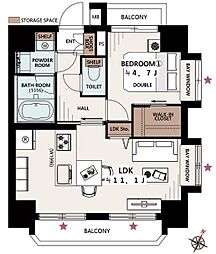 フェニックス幡ヶ谷壱番館 1LDKの間取図画像