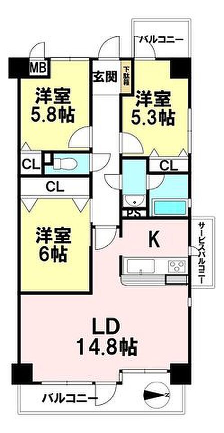 3LDK 間取り