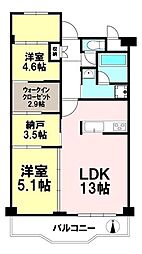 阪急東奈良高層住宅F棟 2SLDKの間取図画像