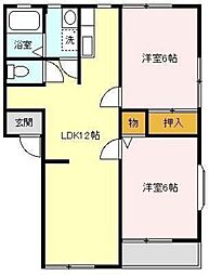 グレース松崎D 2LDKの間取図画像
