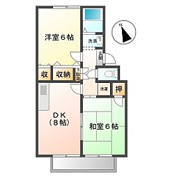 グローリーハウス的場A 2DKの間取図画像