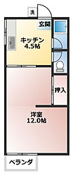 リバティアパート 1Kの間取図画像