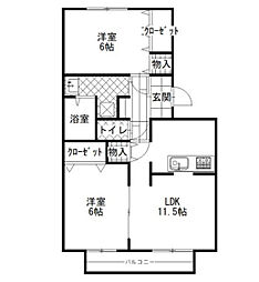 フロリアーデ梅島A 2LDKの間取図画像