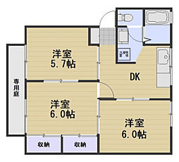 ラディッシュタウン撫川B 3DKの間取図画像