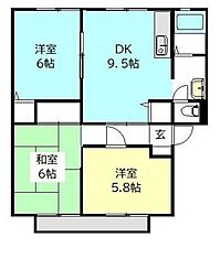 サンビレッジ浜野B棟 3DKの間取図画像