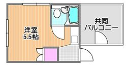 ビッグバーンズマンション伊島G ワンルームの間取図画像