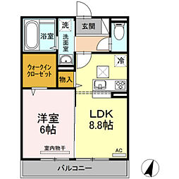 イヴェール 1LDKの間取図画像