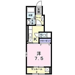 マンチェスターテリアB 1Kの間取図画像