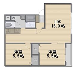 フレシア 2LDKの間取図画像
