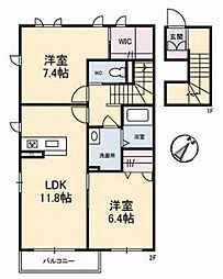 旭東衛生万富団地 2LDKの間取図画像