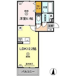 岡山市北区番町1丁目アパート 1LDKの間取図画像
