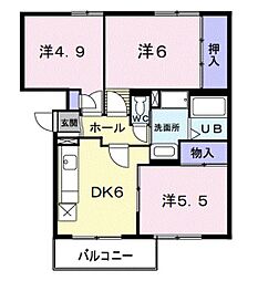 エルディムパディA 3DKの間取図画像