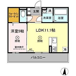 岡山市北区番町1丁目アパート 1LDKの間取図画像