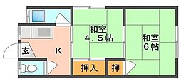 ことぶき荘A 2Kの間取図画像