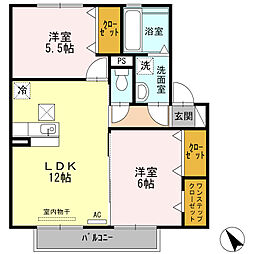 リヴェール 2LDKの間取図画像