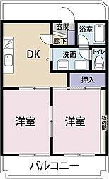やまぼうしVillage3 2DKの間取図画像